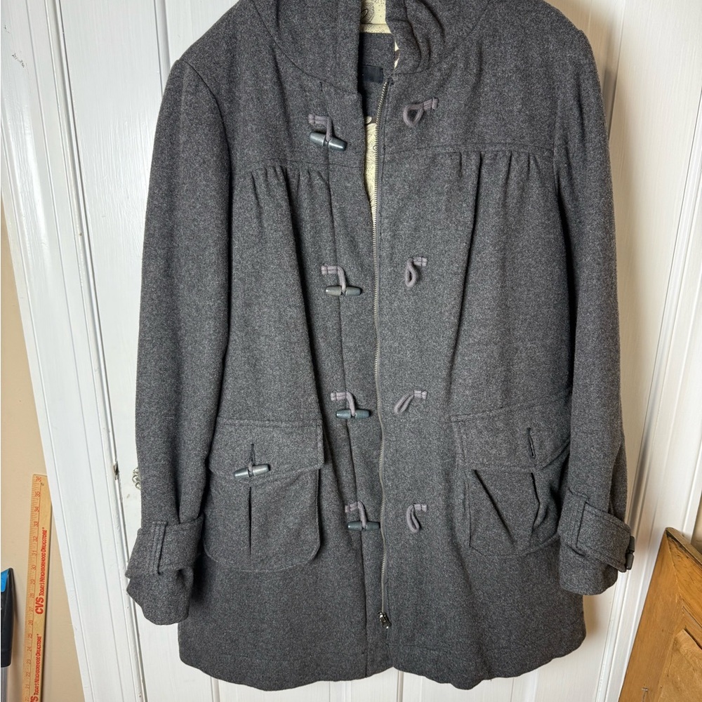 Lux wool blend Charcoal Women's Pea Coat. Size Large.